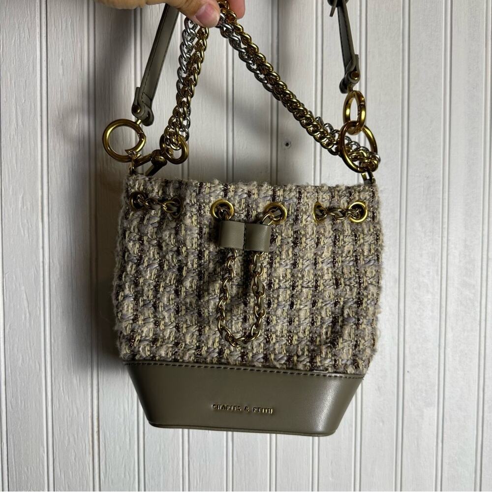 Charles & Keith Gray Dancer Tweed Drawstring Bucket Bag - Picture 3 of 6
